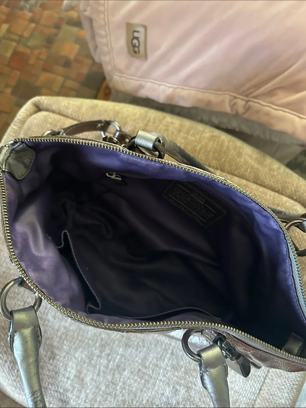 Coach Madison Sophia Metallic Gunmetal Leather Satchel Bag - Style #15960